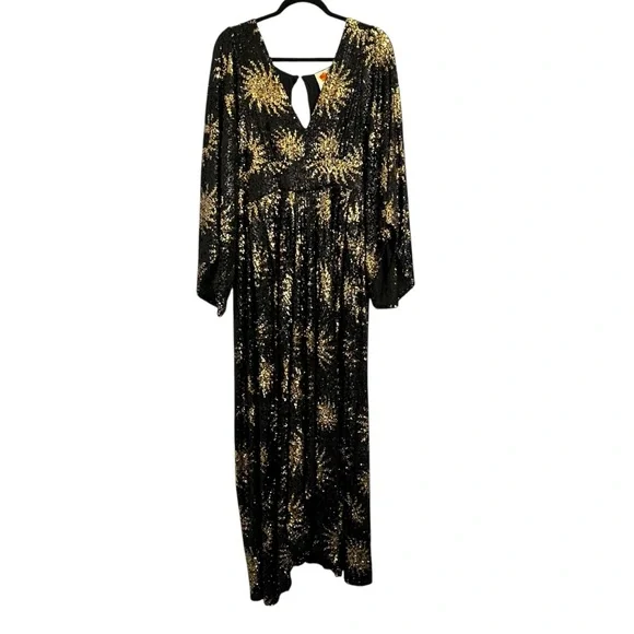 NWT RARE Farm Rio Sunny Mood Sequin Maxi Dress Black Gold Extra Large XL - Picture 7 of 16
